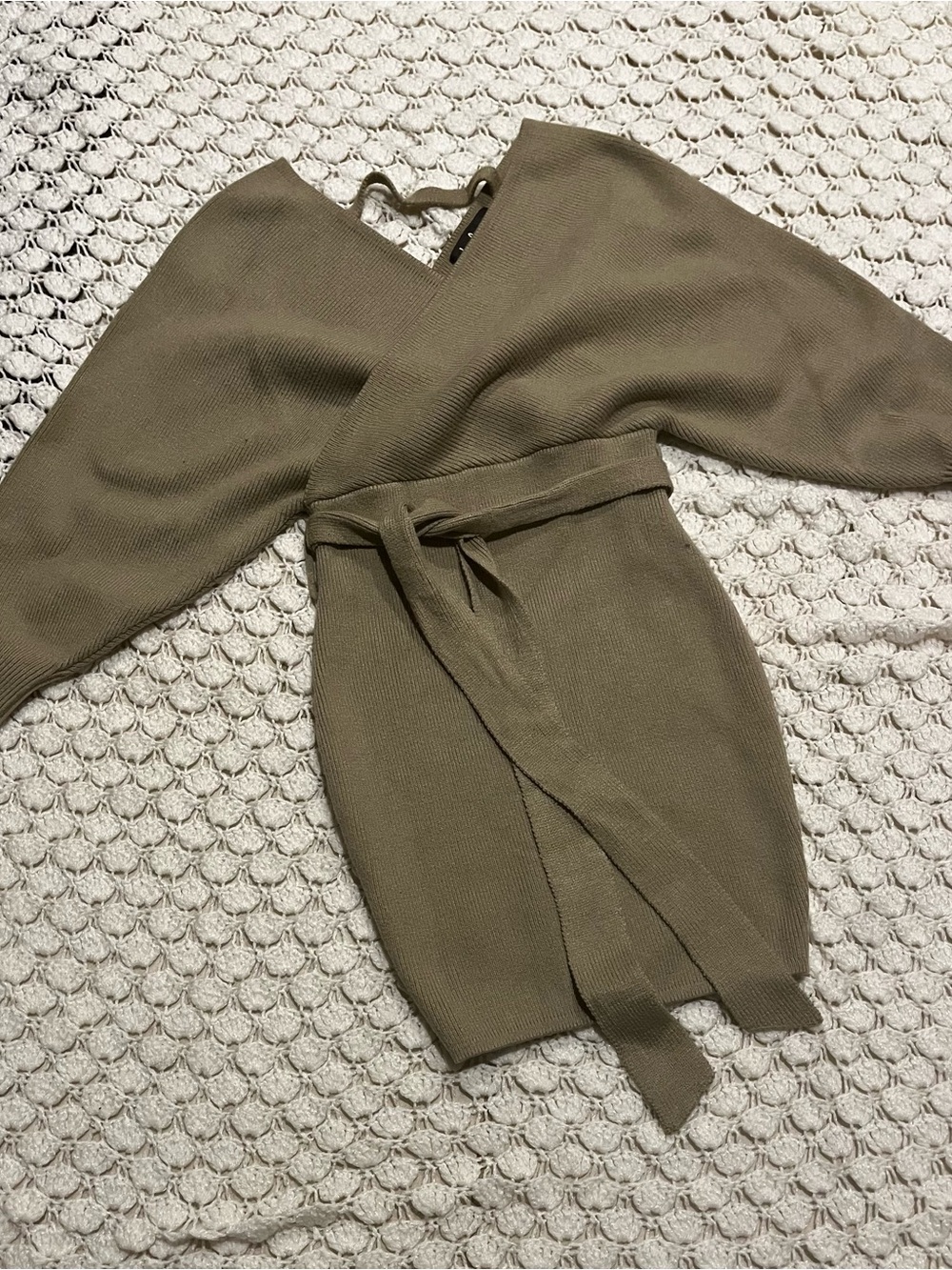 Lulu's Olive Green Long Sleeve Knit Belted Dress
